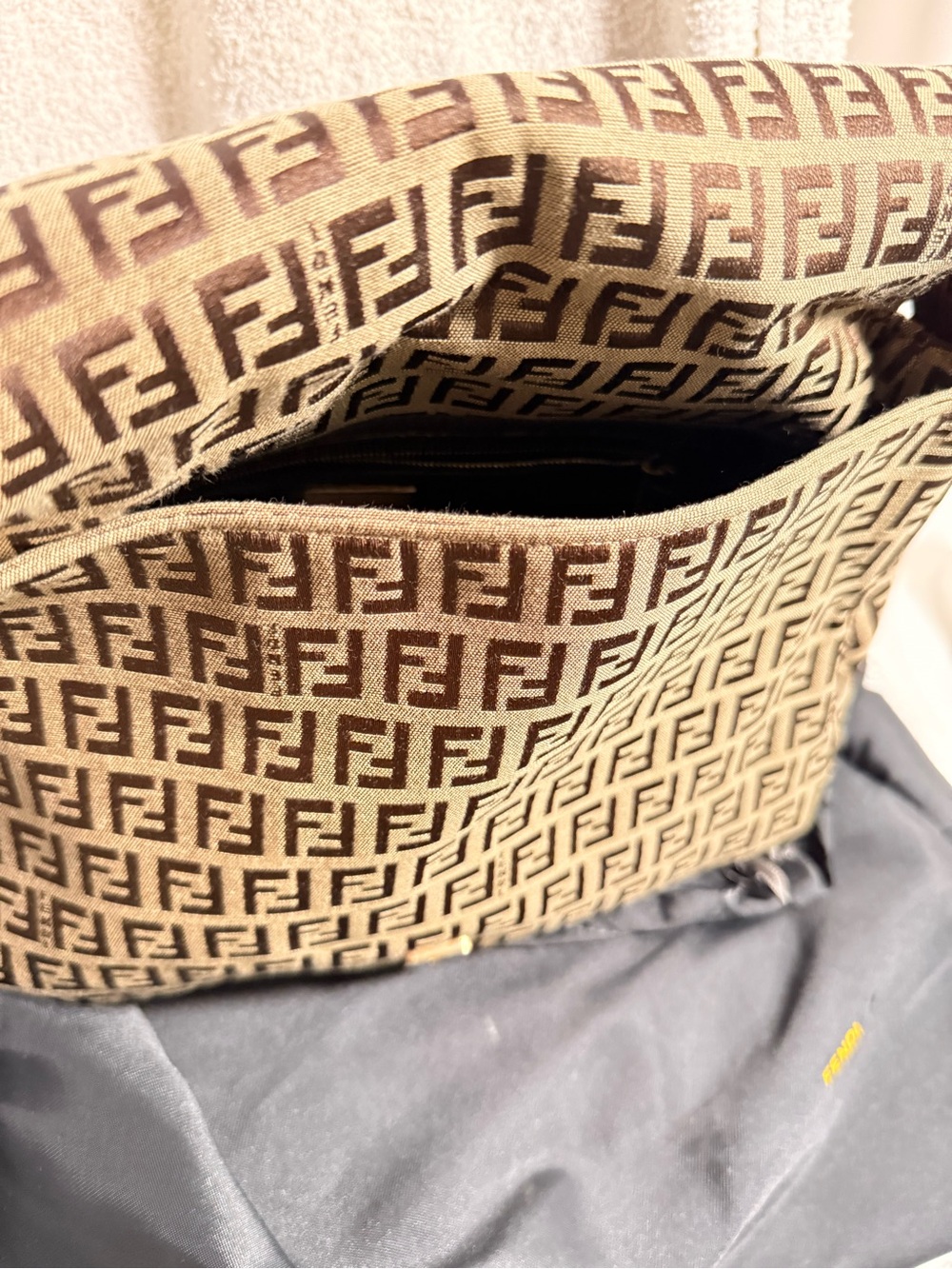 Fendi Tan and Brown FF Canvas Shoulder Bag with Gold Buckle - Picture 2 of 7